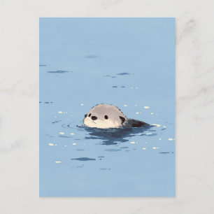 Carte Postale Loutre brune minimaliste nageant dans l'eau bleue