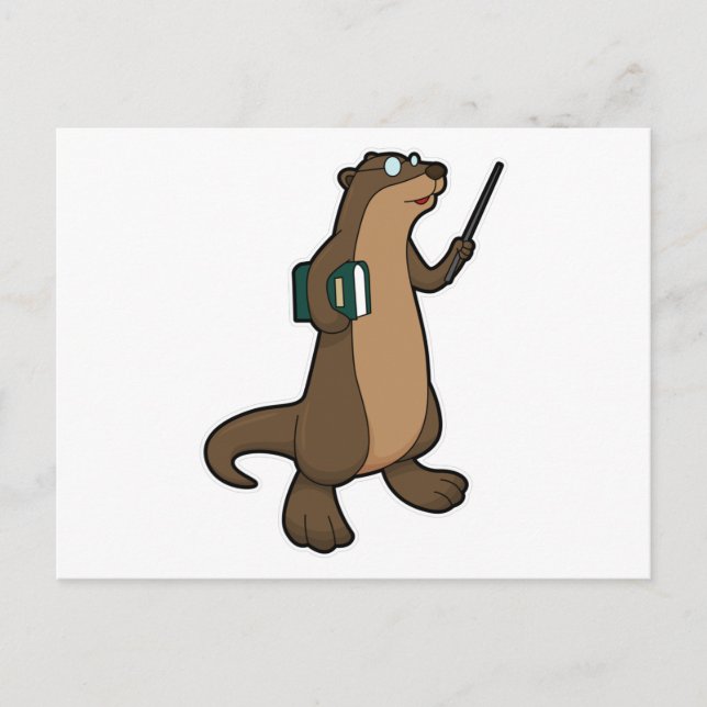 Carte Postale Loutre comme enseignant avec livre et pointeur (Devant)