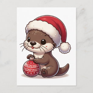 Carte Postale Loutre de Noël adorable avec ornement