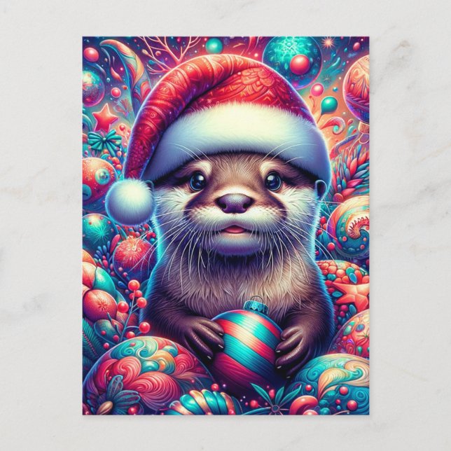 Carte Postale Loutre de Noël festive adorable (Devant)