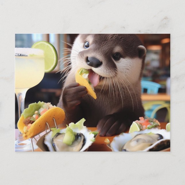Carte Postale Loutre drôle avec des tacos d'huîtres et Margarita (Devant)