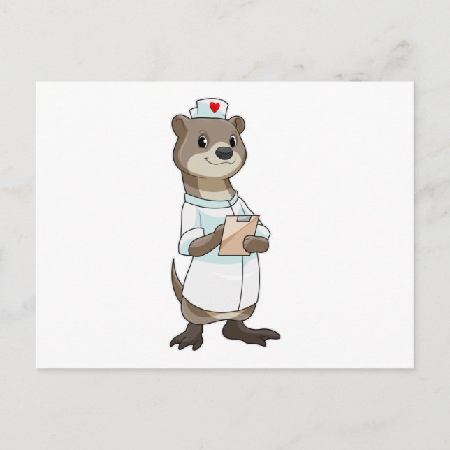 Carte Postale Loutre en infirmière avec cœur (Devant)