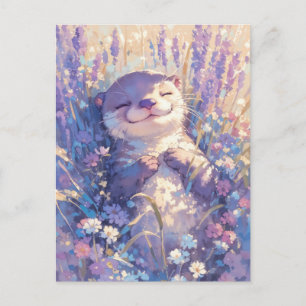 Carte Postale Loutre endormie dans un champ de lavande pourpre