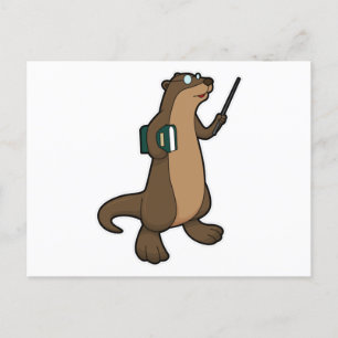 Carte Postale Loutre enseignante avec livre et pointeur