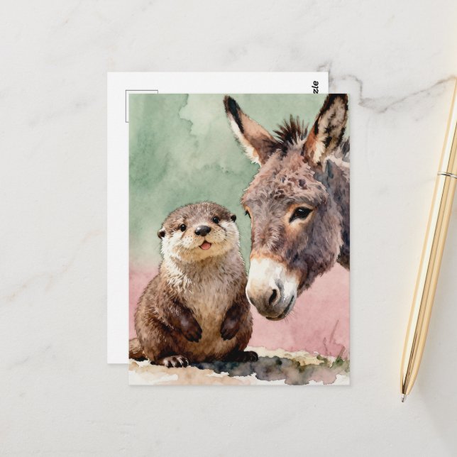 Carte Postale Loutre et âne (Devant/Arrière en situation)
