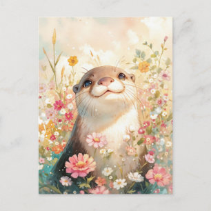 Carte Postale Loutre Fantaisiste dans une Prairie Ensoleillée de