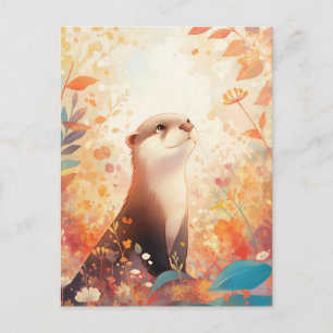 Carte Postale Loutre Fantaisiste dans une Prairie Fleurie