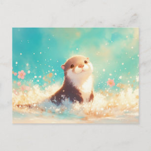 Carte Postale Loutre heureuse éclaboussant dans une mer turquois