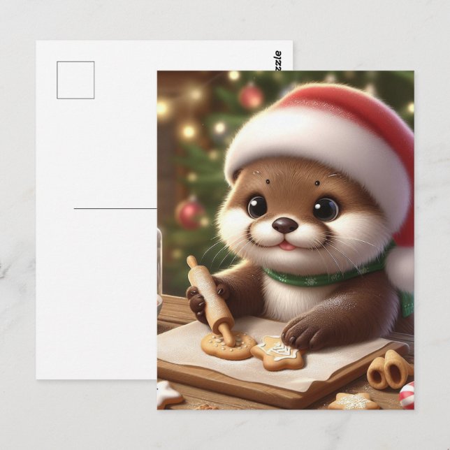 Carte Postale Loutre mignonne et drôle préparant des biscuits de (Devant / Derrière)