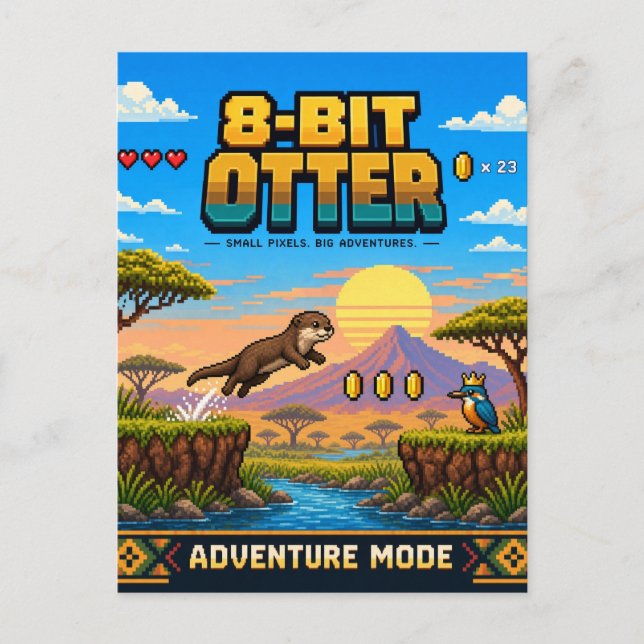 Carte Postale Loutre, Rétro Pixel Art 8 Bits (Devant)