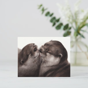 Carte Postale Loutres qui s'embrassent - Art animalier peint à l