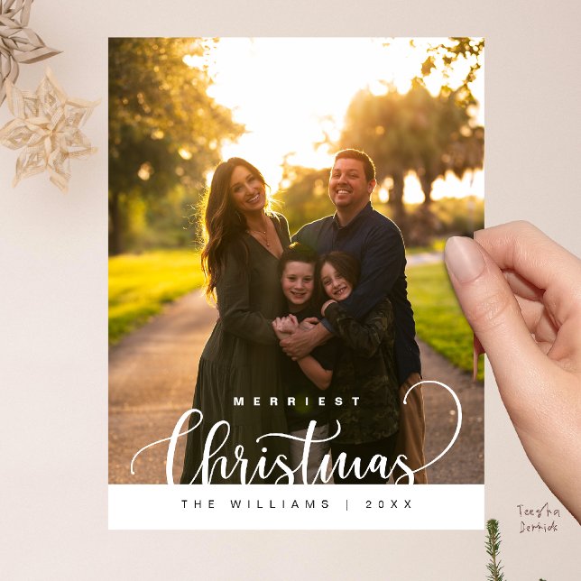 Carte Postale Love and Joy, Merry Christmas Family Photo (Love and Joy, Merry Christmas Family Photo Modern Cute Typography Postcard)