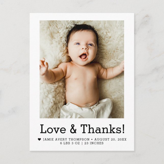 Carte Postale Love and Thanks Baby Photo Birth announcement (Devant)