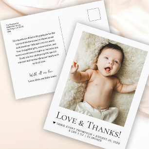 Carte Postale Love and Thanks Baby Photo Faire-part de naissance