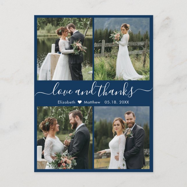 Carte Postale Love and Thanks Photo Collage Mariage Merci (Devant)