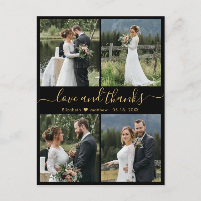 Carte Postale Love and Thanks Photo Collage Mariage Merci Po (Devant)