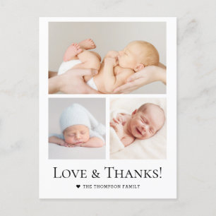 Carte Postale Love and Thanks Typographie Grille photo Baby Boy