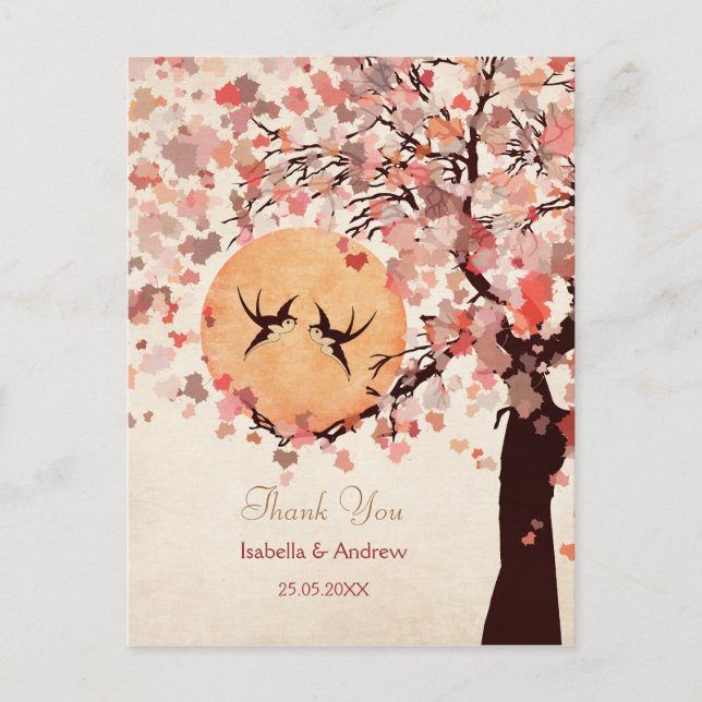Carte Postale Love Birds - Fall Wedding  Thank You Card (Devant)