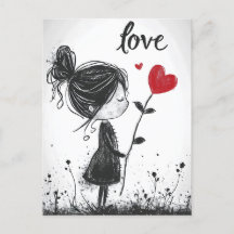 Love Bloom : Girl Heart Flower Valentine's postcar
