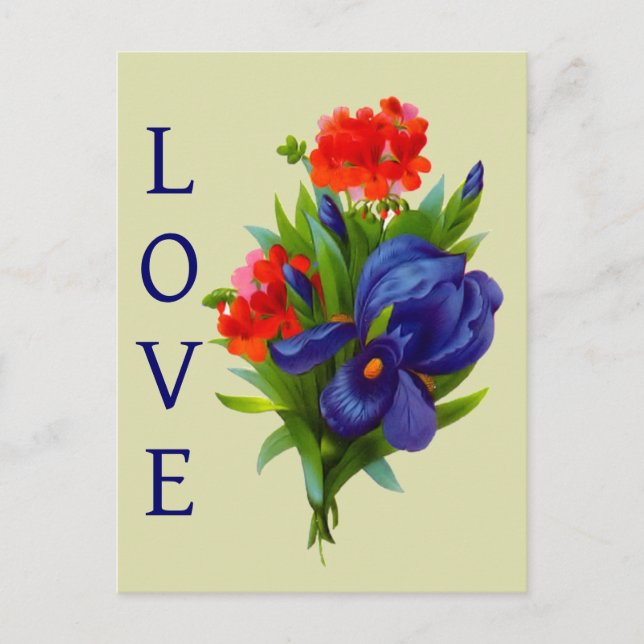 Carte Postale Love Blue Iris Flower Bouquet (Devant)