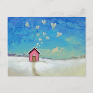 Carte Postale Love cabane cabine fun art romantique Rester chale