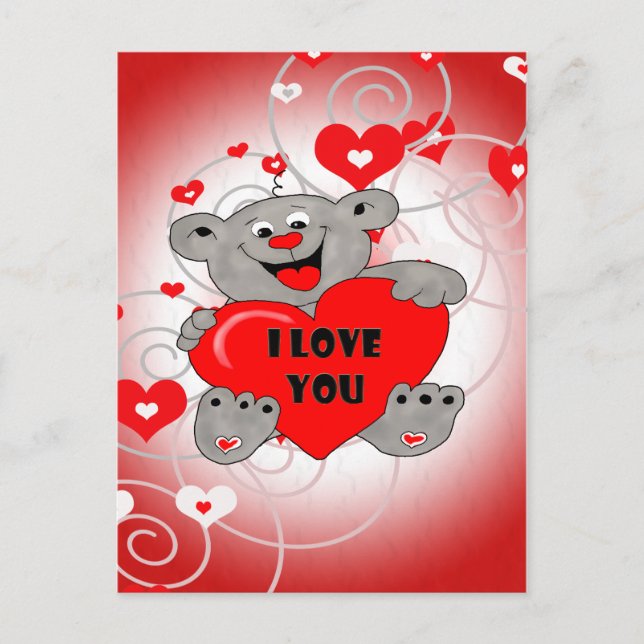 Carte Postale Love couples Teddy bear tenant un coeur (Devant)