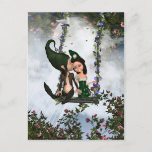 Carte Postale Love Elves, Mignonne Paire D'Elfes L