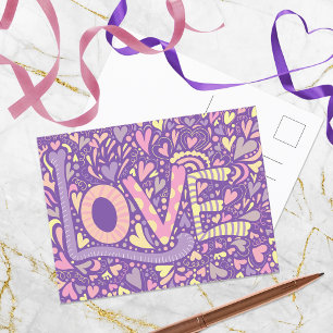 Carte Postale LOVE Hand Drake Doodle Colorful Calligraphie