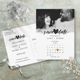 Carte Postale Love Heart Calendar Enregistrer la date Photo