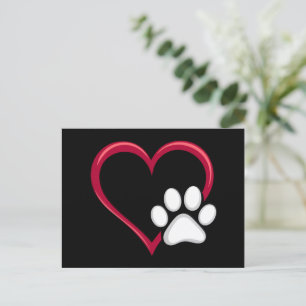 Carte Postale Love Heart Chien Paw Valentine's Day Amoureux des
