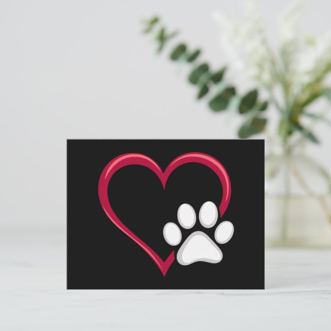 Carte Postale Love Heart Chien Paw Valentine's Day Amoureux des  (Debout devant)