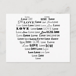 Carte Postale Love Heart Word Cloud - Noir sur Blanc