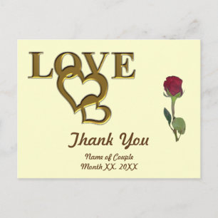 Carte Postale Love Hearts and Red Rose Thank You Postcard