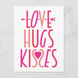 Carte Postale Love Hugs Kisses Cute Valentine's Day