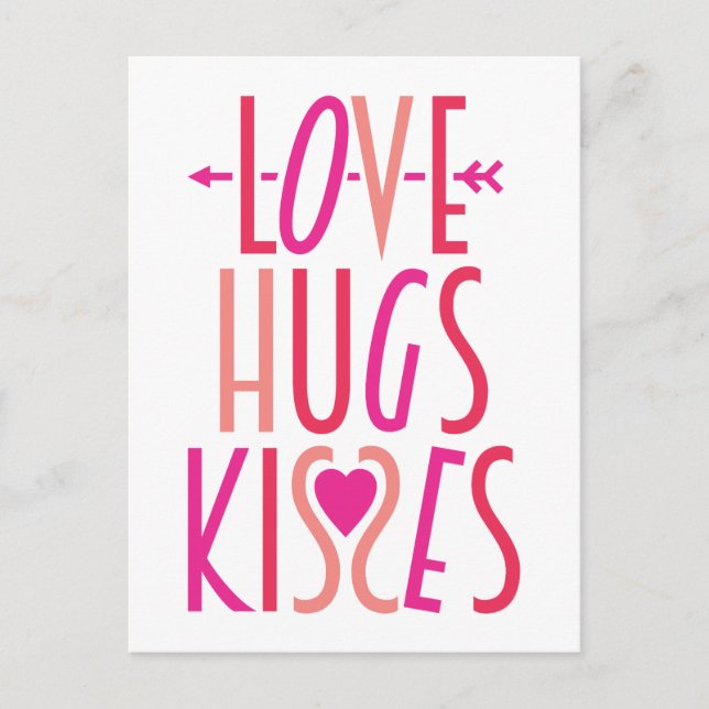 Carte Postale Love Hugs Kisses Cute Valentine's Day (Devant)