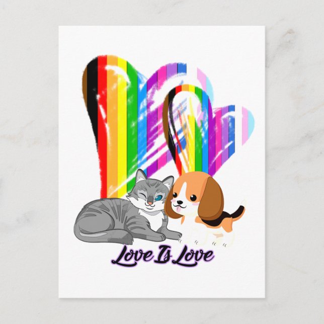 Carte Postale Love Is Love Chat & Chien - LGBTQ+ Propriétaire d' (Devant)