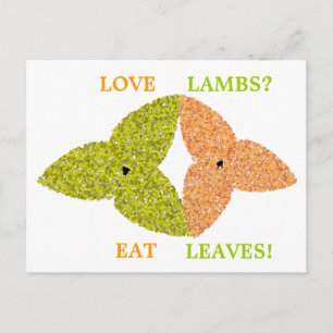 Carte Postale Love Lambs Manger Feuille Pro Vegetarian Postcard