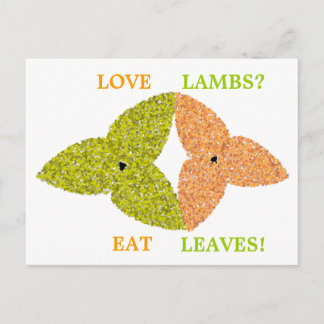 Carte Postale Love Lambs Manger Feuille Pro Vegetarian Postcard