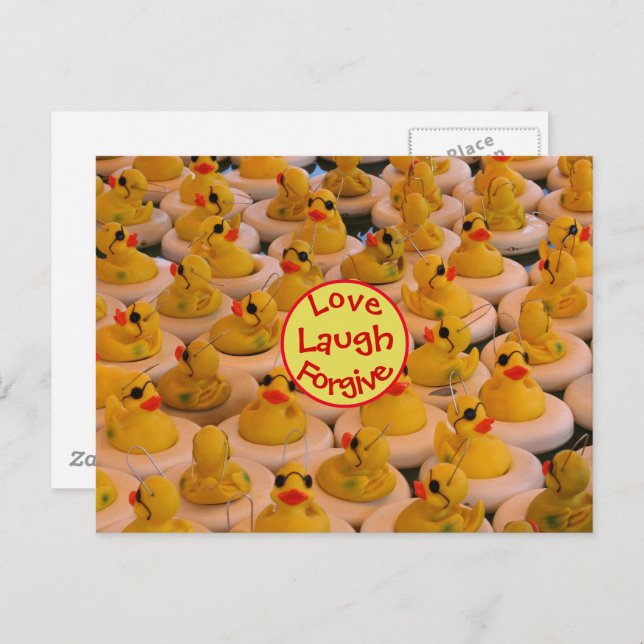 Carte Postale Love Laugh Pardonne Rubber Ducks Inspirationnel (Devant / Derrière)