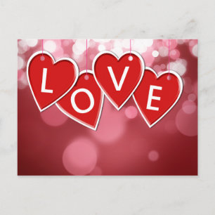 Carte Postale Love Lettering Red Hearts