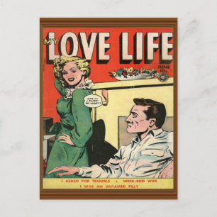 Carte Postale Love Life Flirt Romance Illustration comique Retro