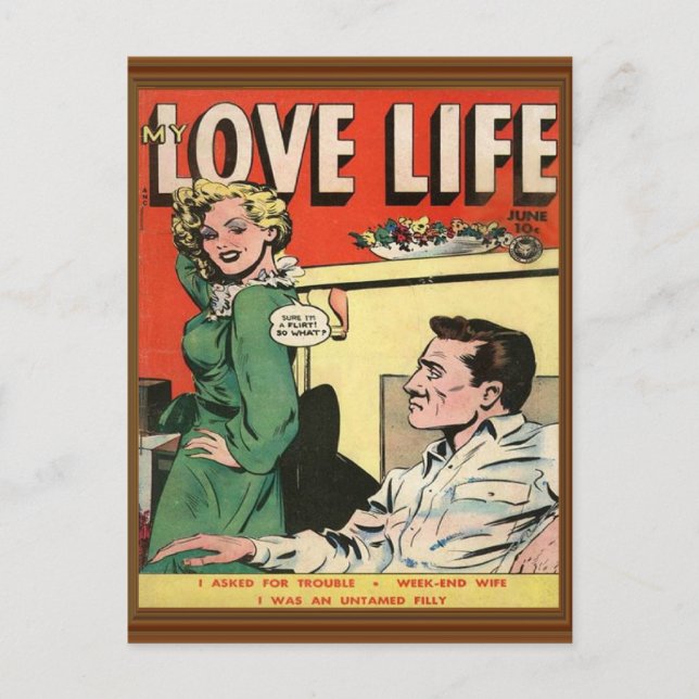 Carte Postale Love Life Flirt Romance Illustration comique Retro (Devant)