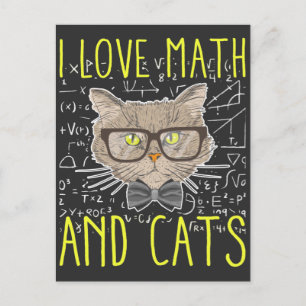 Carte Postale Love Math et Chats Mathematicique Nerd