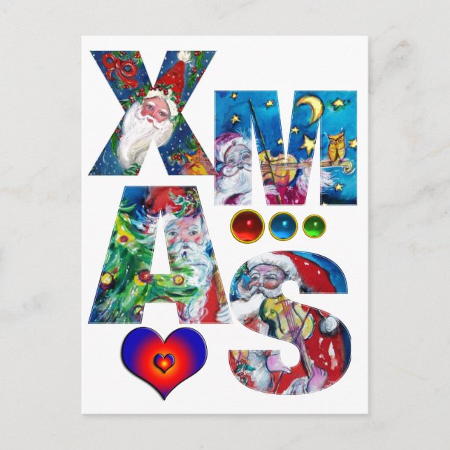 CARTE POSTALE LOVE MUSICAL PÈRE NOËL XMAS PARTY (Devant)