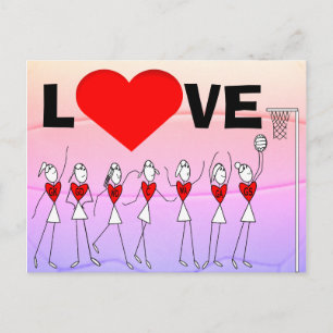 Carte Postale Love Netball Positions Stick Chiffres et Coeur