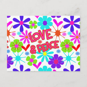 Carte Postale Love & Peace Hippie Flower Power