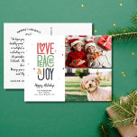 Carte Postale Love Peace Joy Modern Typography 2 Photo Holiday<br><div class="desc">Send out Christmas holiday Cheer with this festive postcard featuring your two photos and typography art that reads Love Peace Joy. The backside offers space for a typed note or delete to leave space for a handwritten note. Fun and festive yet simple and modern - a card that's sure to...</div>