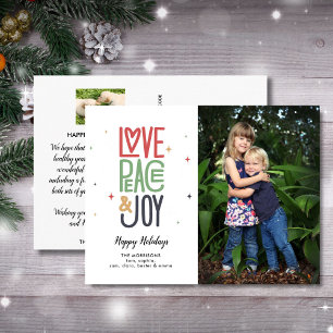 Carte Postale Love Peace Joy Typographie moderne 2 Photo Holiday