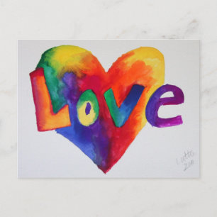 Carte postale Love Rainbow Heart Watercolor Art