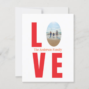 Carte Postale Love rouge famille photo ovale forme moderne simpl